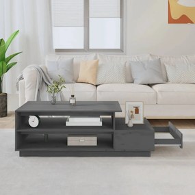 Tavolino da salotto grigio 120x50x40,5cm legno massello di pino