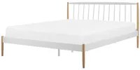 Letto super king size bianco con gambe in legno chiaro 180 cm con struttura in metallo bianco a doghe retr scandinavo