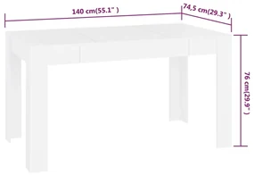 Tavolo da pranzo bianco 140x74,5x76 cm in legno multistrato