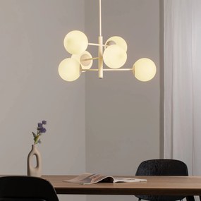 Domiluce Lampada a sospensione Aurora, bianca, Ø 60 cm, a 6 luci, vetro, E14
