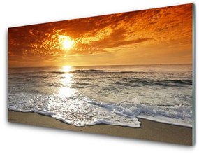 Quadro di vetro Paesaggio del sole del mare 100x50 cm