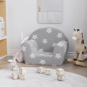 Divano Per Bambini Grigio Chiaro Con Stelle İn Morbido Peluche /