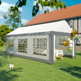 Gazebo 290x293 cm in acciaio bianco, copertura fissa grigio | bianco - Party NATERIAL