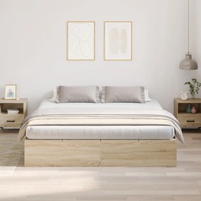 Struttura letto con contenitore  in rovere sonoma 200x200 cm