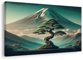 Quadro su tela – Bonsai e montagna in stile giapponese