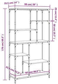 Libreria Rovere Fumo 99x35,5x176 cm Legno Multistrato e Acciaio