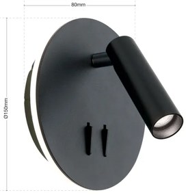 Orion WA 2-1467 - Luce Spot da parete a LED LENNY LED/6W/230V + LED/3W nero