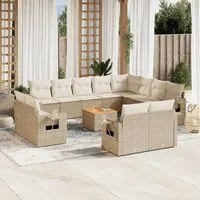 Set Divano da Giardino 13 pz con Cuscini Beige in Polyrattan 3257164