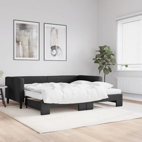 Divano letto estraibile con materassi nero 90x200 cm in tessuto