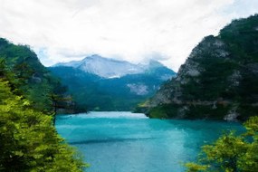 Carta da parati – Lago montano dipinto