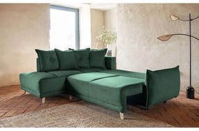 Divano letto in velluto a coste verde (angolo sinistro) Lazy Lukka - Miuform