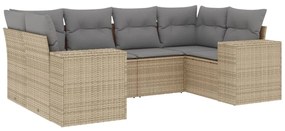 Set Divano da Giardino 6 pz con Cuscini Beige in Polyrattan