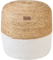 Pouf ottomana bianco iuta perline EPS riempimento rotondo 46 cm stile boho