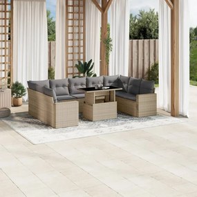 Set divano da giardino 10 pz con cuscini beige in polyrattan