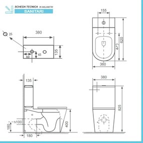 WC filomuro monoblocco Rimless bianco con sedile soft-close Tygo