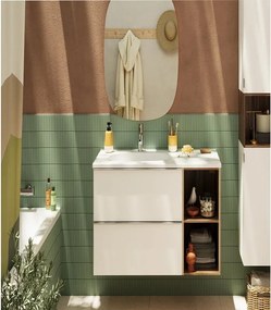 Mobile bagno sospeso con lavabo e organizer per cosmetici, top incluso L 60 x H 55 x P 45 cm bianco e miele in truciolare 2 cassetti per vasca centrale Modern