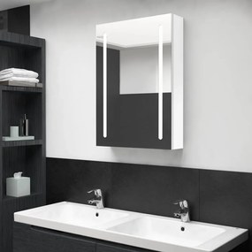 Armadietto bagno con specchio e led bianco lucido 50x13x70 cm