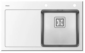 Lavello integrato 1 vasca con gocciolatoio a sinistra PYRAMIS Crystalon vetro L 53 x L 86 cm bianco