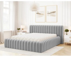 Letto matrimoniale imbottito grigio chiaro con contenitore e rete inclusi 180x200 cm Carilla – ELTAP