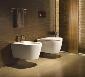 Duravit me by starck coppia sanitari sospesi bidet e vaso senza brida con sedile rallentato in ceramica antibatterica bianco