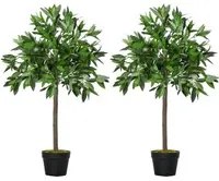 Set di 2 Alberi Artificiali di Alloro per Interni ed Esterni H90 cm con Vaso Verde