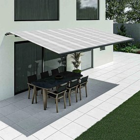 Tenda da sole grigio chiaro a righe, modello Basic senza cassonetto, 2400 x 1500 mm, con manovella, configurazione individuale