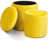 Tik-Tak Set di 2 pouf, contenitore e poggiapiedi in velluto giallo 35x40 cm