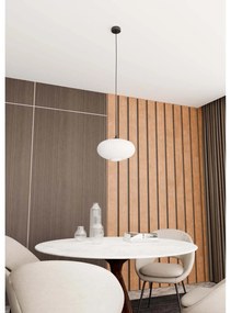 Sospensione 1 Luce Iris In Acciaio Nero Paralume Plissettato Bianco