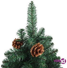 vidaXL Albero di Natale Sottile con Legno Vero e Pigne Verde 150cm PVC