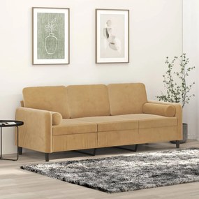 Divano A 3 Posti Con Cuscini Marrone 180 Cm İn Velluto /