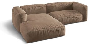 Divano angolare componibile marrone chiaro (con penisola a sinistra/con chaise lounge) con rivestimento in velluto Martina – Micadoni