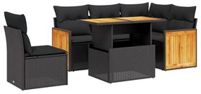 Set divano da giardino 6 pz con cuscini nero in polyrattan