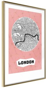 Poster  City map: London (Pink)  Cornice Quadri Cornice d'oro, Larghezza x Altezza Home decor 20x30