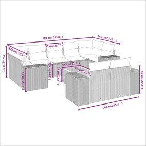 Set divano da giardino 10 pz con cuscini beige in polyrattan