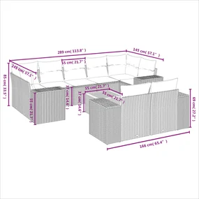 Set divano da giardino 10 pz con cuscini beige in polyrattan