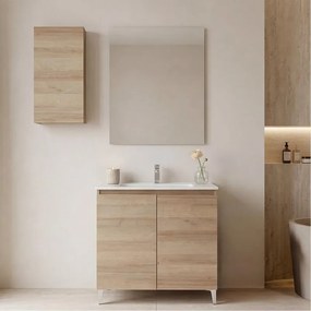 Mobile bagno con lavabo Revital L80 x H86 x P46 cm, due ante, rovere
