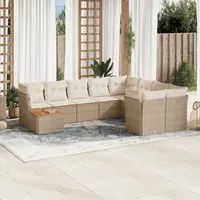 Set Divano da Giardino 10 pz con Cuscini Beige in Polyrattan 3223825