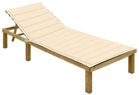 Lettino Da Giardino Con Cuscino Crema Legno Pino Impregnato /