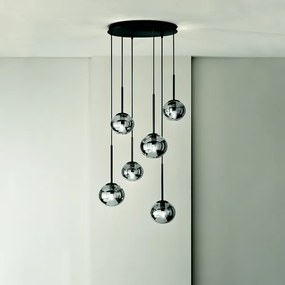 Lampada a sospensione JEWEL in metallo e vetro soffiato 55 cm 6 Luci verticale Nero