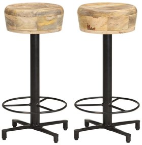Sgabelli Da Bar 2 Pz 66 Cm İn Legno Massello Di Mango /