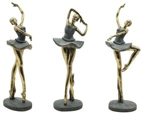 Statua Decorativa Home ESPRIT Grigio Dorato Ballerina Classica 15 x 10 x 43 cm (3 Unità)
