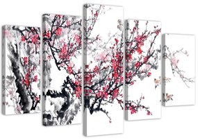 Quadro su tela 5 pannelli Fiori di ciliegio giapponesi