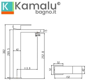 Kamalu - miscelatore lavabo alto linea squadrata in ottone | kam-diana