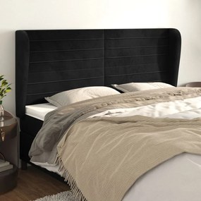Testiera Ad Orecchio Nera 163x23x118/128 Cm İn Velluto /