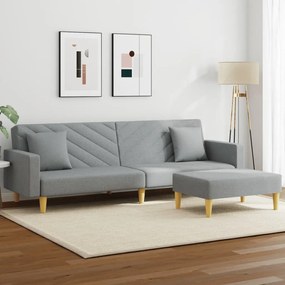 Divano Letto 2posti Cuscini E Poggiapiedi Grigio Chiaro Tessuto /