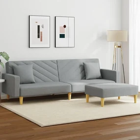 Divano Letto 2posti Cuscini E Poggiapiedi Grigio Chiaro Tessuto /