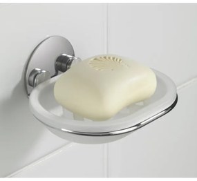 WENKO 18776100-Portasapone TURBO-LOC TONDO IN ACCIAIO 13x11 cm finitura lucida cromo/bianco