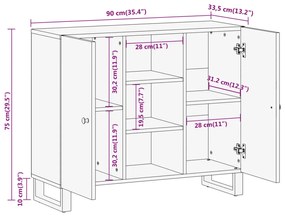 Credenza Marrone e Nera 90x33,5x75cm in Legno Massello di Mango