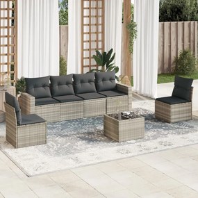 Set divani da giardino 7pz con cuscini grigio chiaro polyrattan