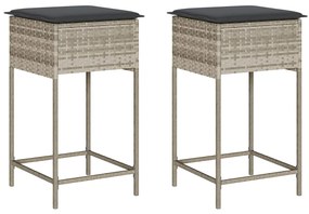 Sgabelli da bar con cuscini 2 pz grigio chiaro in polyrattan